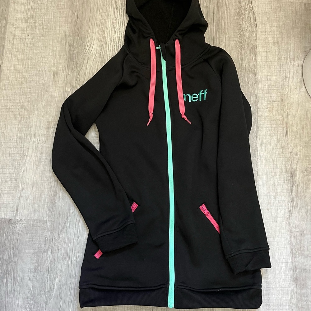Neff snowboarding zip-up hoodie black logo jacket size small excellent w…